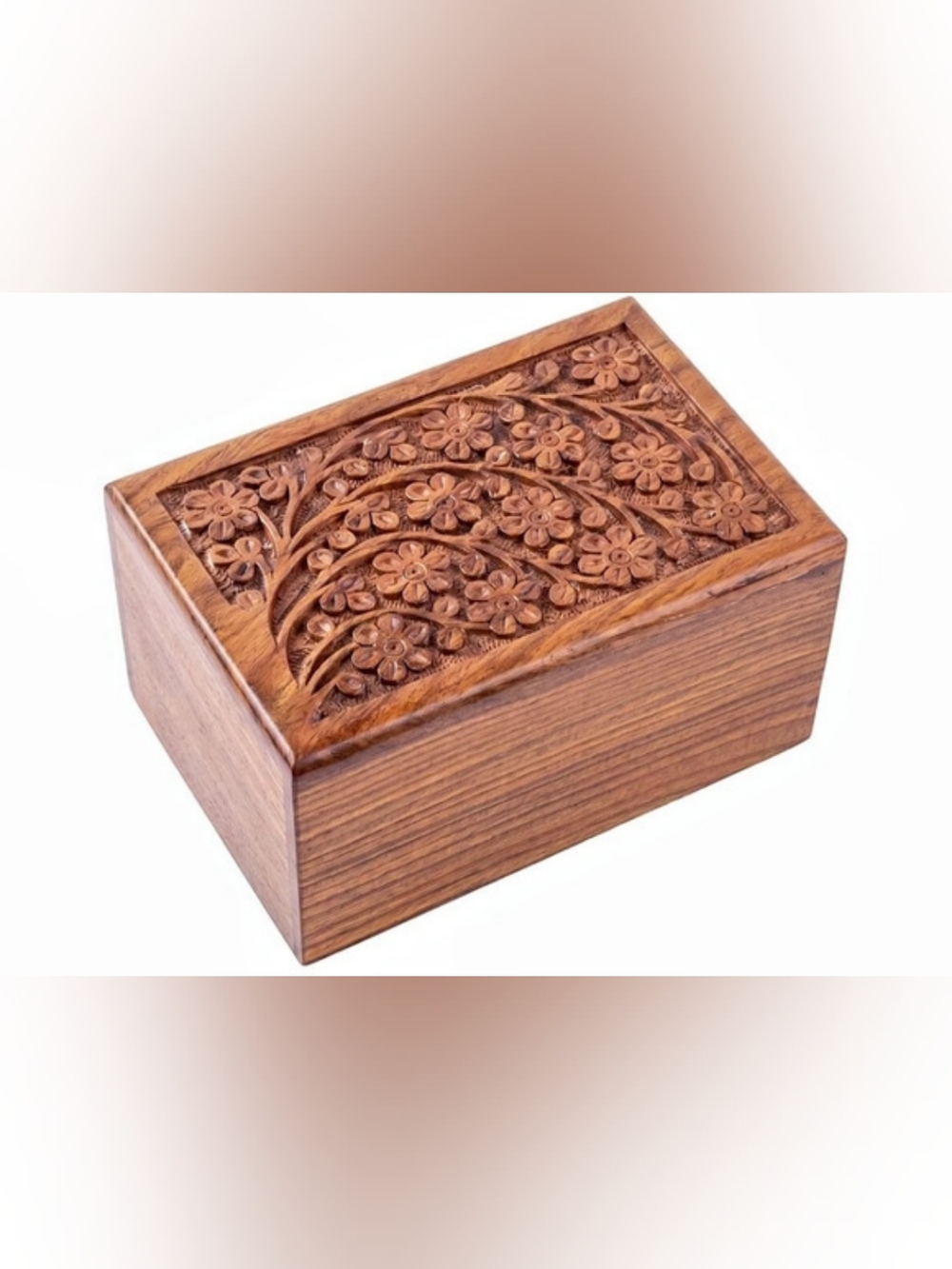 Brand New Intaj Tree of Life Hand-Carved Rosewood Urn Box Brown